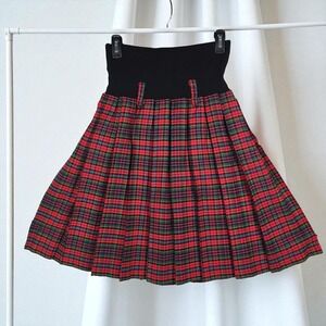 Plaid Pleated Skirt High Waist Woman Waist‎ 24 Lenght 25 Red Y2K Dark Academia